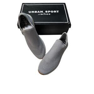 NWT J Slides Urban Sport Sneakers Silver Metallic Knit.